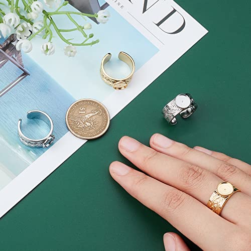 UNICRAFTALE 4Pcs 2 Colors Wide Tray Cuff Ring Settings Size 7 Cabochon Ring Carving Pattern Stainless Steel Blank Rings 8mm Trays Open Finger Rings for Jewelry Making