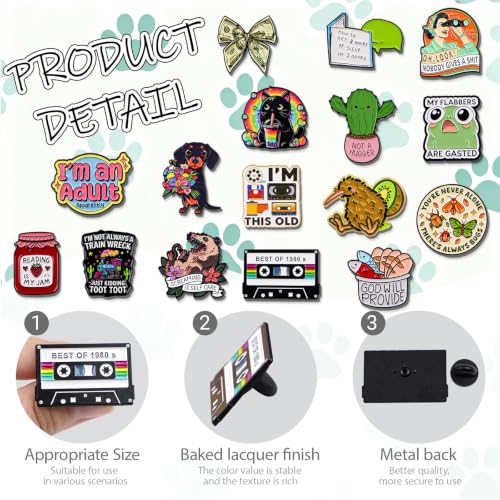 4/6/9/10/12/16/20PCS Cute Enamel Pins Bulk Set, Art Aesthetic Lapel Brooches, Humorous Quote Pins for Backpacks Jackets Hats Bags, Novelty Cool Badges for Women, Men, Teens, Kids - style: 16pcs A
