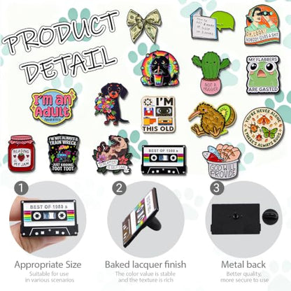 4/6/9/10/12/16/20PCS Cute Enamel Pins Bulk Set, Art Aesthetic Lapel Brooches, Humorous Quote Pins for Backpacks Jackets Hats Bags, Novelty Cool Badges for Women, Men, Teens, Kids - style: 16pcs A