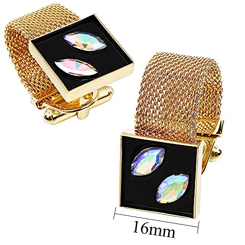 HAWSON Mens Cufflinks with Chain - Stone and Shiny Gold Tone Shirt Accessories - Party Gifts for Young Men - color: 24K Gold Color+White Symphony Crystal