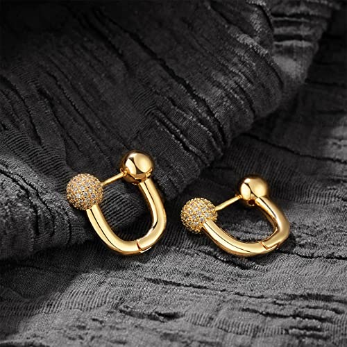Huggie Hoop Earrings 14K Gold Plated Cubic Zirconia Dainty Simple Cute Beads Elegant CZ Circle Small Hoop Earring for Women Minimalist Handmade Hypoallergenic Jewelry - color: Balls