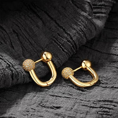 Huggie Hoop Earrings 14K Gold Plated Cubic Zirconia Dainty Simple Cute Beads Elegant CZ Circle Small Hoop Earring for Women Minimalist Handmade Hypoallergenic Jewelry - color: Balls