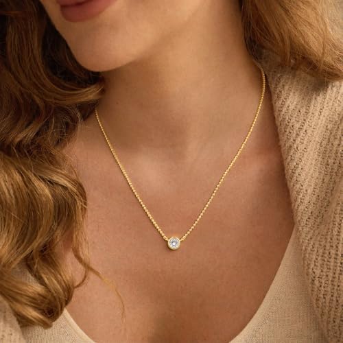Gold Necklace for Women, Dainty 14K Gold Plated Pendant Necklaces for Women Trendy Simple Choker Chain Cubic Zirconia Circle/Interlocking/Sun/Pearl Necklace Fashion Jewelry Charm Gifts - color: CZ Pendant-3