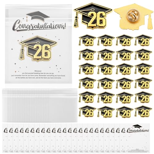 24/48 Set 2026 Graduation Enamel Lapel Pins Bulk Congratulate Graduation Gifts Class of 2026 Button Pin Cards Bags for Graduates Party Favors