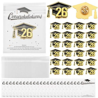 24/48 Set 2026 Graduation Enamel Lapel Pins Bulk Congratulate Graduation Gifts Class of 2026 Button Pin Cards Bags for Graduates Party Favors