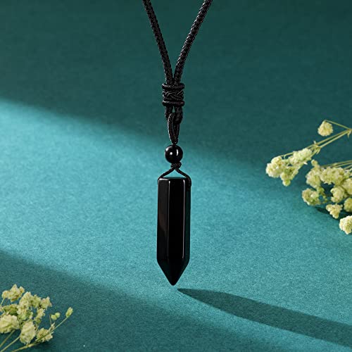 Top Plaza Healing Crystal Stone Necklaces for Men Hexagonal Pendant Necklaces Adjustable Braided Rope Natural Gemstone Necklace Jewelry Christmas Gift for Dad, Husband - color: Black Obsidian