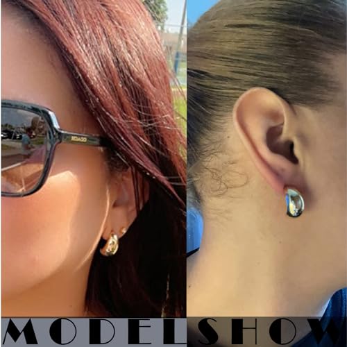 6 Pairs Gold Hoop Earrings for Women, 14K Gold Plated Huggie Hoop Earrings Set Hypoallergenic Lightweight Chunky Open Hoops Jewelry for Gift - color: Gold