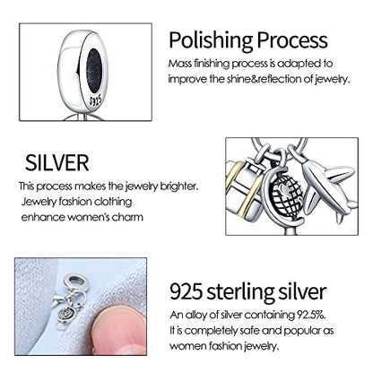 KUNSIR Charms Beads fits Pandora Charm bracelets for Woman 925 Sterling Silver Dangle Pendant Bead Jewelry Beads Gifts Happy Birthday Charms for Women Bracelet&Necklace - style: Air Travel Charm
