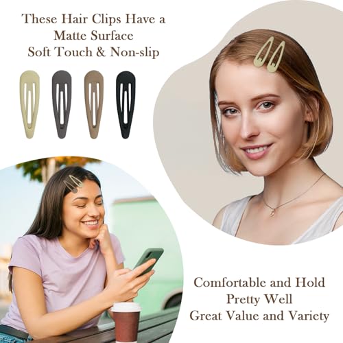 24pcs Snap Hair Clips, 2'' Matte Hair Clip, Nonslip Hairpin Accessories for Women Girls, Metal Barrettes, Neutral Color - color: 2'' Matte Neutral