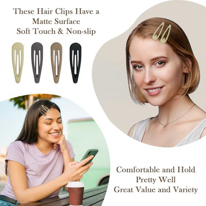 24pcs Snap Hair Clips, 2'' Matte Hair Clip, Nonslip Hairpin Accessories for Women Girls, Metal Barrettes, Neutral Color - color: 2'' Matte Neutral