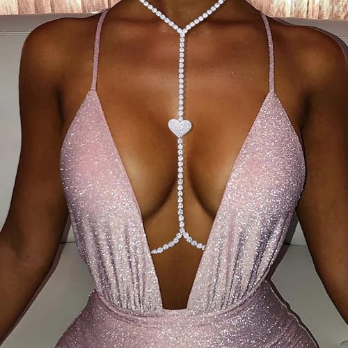 Body Chain Jewelry for Women, Layered Waist Chain for Bikinis | Sexy Body Jewelry, Adjustable Fit, Chest Belly Chain, Gold & Silver Options, Beach Vacation, Festivals Raves & Concerts - style: Heart1