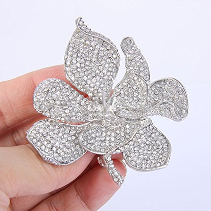 EVER FAITH Women's Austrian Crystal Orchid Flower Petal Brooch - color: Clear Silver-Tone