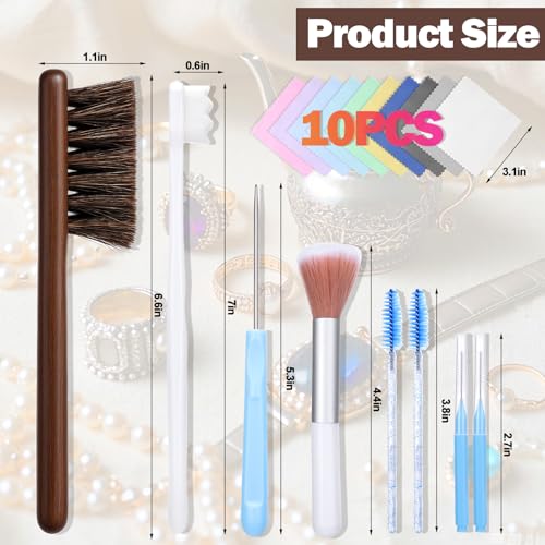 Jewelry CleaningBrush Kit,18 Pcs Jewelry Cleaner Tool Set | Cleaning Polishing Cloth,Hole Brush,Needles and Crevice Brush for All Jewelry,Ring,Gold,Diamond,Earring,Sterling Silver