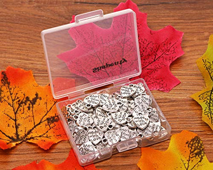 Shapenty 100PCS Mini Metal Beads Heart Shaped “Made with Love” Charms Bulk for DIY Craft Keychain Necklace Pendants Bracelets Earrings Jewelry Making Findings - color: Silver