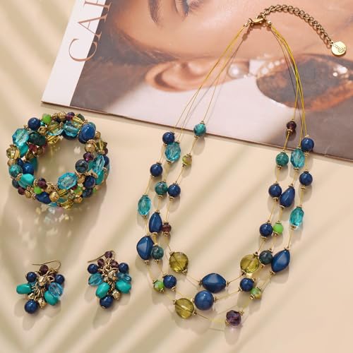 Coiris 3 Layers Illusion Wire Beaded Statement 19.5" Necklace for Women - color: ST0001