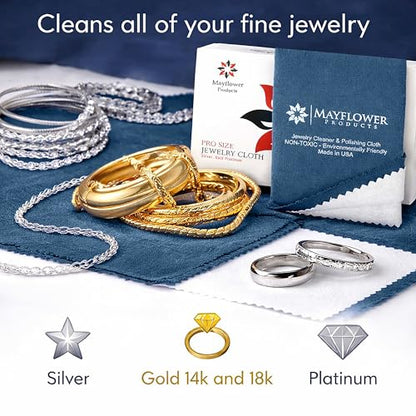 Mayflower Premium Jewelry Cleaning Cloth Made in USA. Sterling Silver Polishing Cloth for Gold Platinum & Diamonds. Removes Tarnish, Restores Shine. Reusable 11 x 14 Non Toxic Professional Cleaner - color: Blue