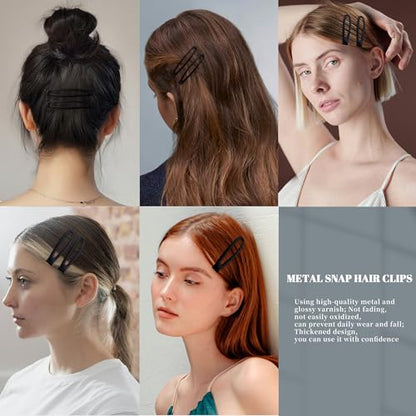 16 PCS Snap Hair Clips Metal Barrettes for Women Non Slip Barrettes for Thick and Thin Fine Hair,Matte Black,2.36 x 0.43 Inches. - color: Matte Black