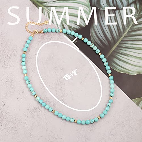 PEARLADA Turquoise Beaded Choker Necklace Chakra Stone Necklace Adjustable - color: Turquoise Beads 5mm