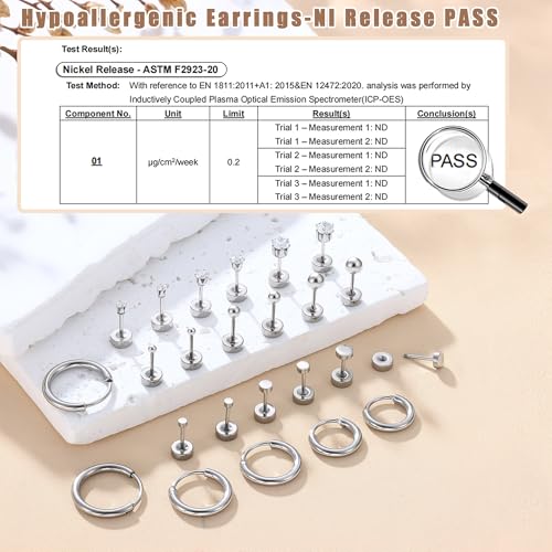 FASACCO Small Tiny Stud Flat Back Earring Hypoallergenic Gold Studs 14K Surgical Steel Earring Sets for Multiple Piercing Cartilage Hoop Earrings - color: silver tone