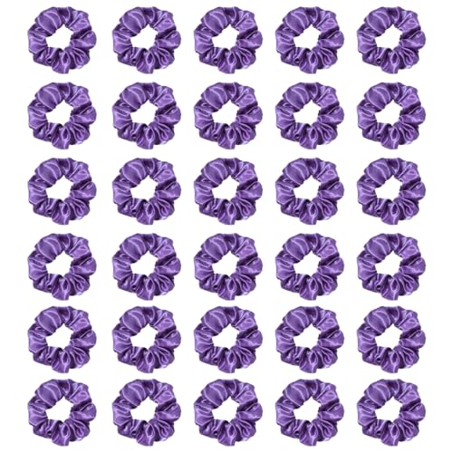 Silk Hair Ties Ponytail Holder Hairs Bow Ropes Elastics Hairtie Accessories Wide 0.8inch on Hair No Damage No Crease for Women Curly Thick Wavy Hair(30Pcs Taro Purple) - color: Taro Purple