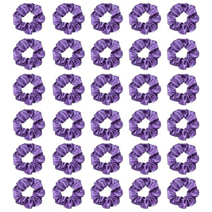 Silk Hair Ties Ponytail Holder Hairs Bow Ropes Elastics Hairtie Accessories Wide 0.8inch on Hair No Damage No Crease for Women Curly Thick Wavy Hair(30Pcs Taro Purple) - color: Taro Purple
