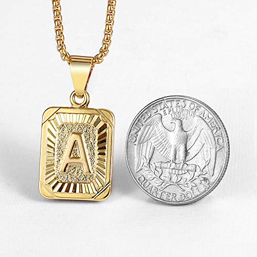 Trendsmax Initial A-Z Letter Pendant Necklace Mens Womens Capital Letter Yellow Gold Plated Stainless Steel Box Chain 22inch