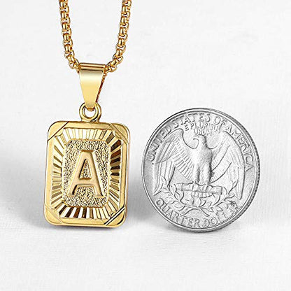 Trendsmax Initial A-Z Letter Pendant Necklace Mens Womens Capital Letter Yellow Gold Plated Stainless Steel Box Chain 22inch