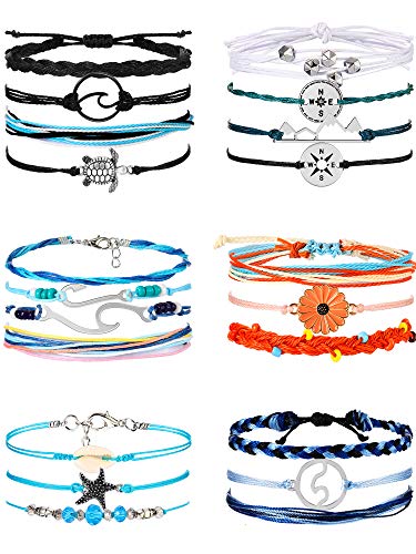 Hicarer 21 PC Surfer Wave Friendship Bracelet Set Waterproof Adjustable Boho Beach String Anklets Bulk, Summer Gift for Women - style: Ocean Style