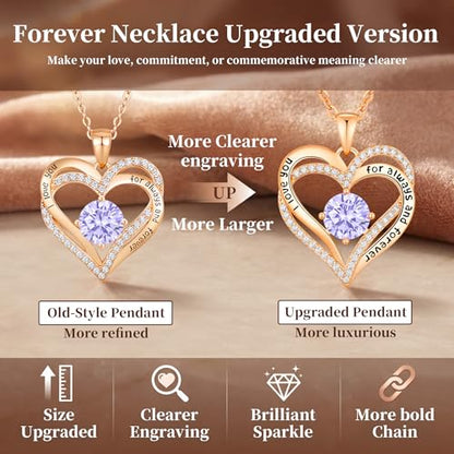CDE Engraved Forever Love Heart Birthstone Necklace Jewelry Gifts for Women | Hypoallergenic,Nickel-Free & Lead-Free,3 x 3 mm 5A CZ Heart Pendant,Anniversary Christmas Birthday Gift for Girlfriend Wife - color: 06-June, style: Rose Gold Plated
