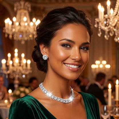 CLOACE Rhinestone Bridal Wedding Jewelry Set Sparkly Chocker Necklaces Earrings Prom Jewelry Accessories for Women - color: Silver