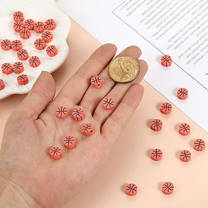 100Pcs Sports Ball Beads Basketball Polymer Clay Beads DIY Crafts Spacer Loose Beads for Key Chains Jewelry Making Earring Bracelet Necklace (Basketball) - color: Basketball