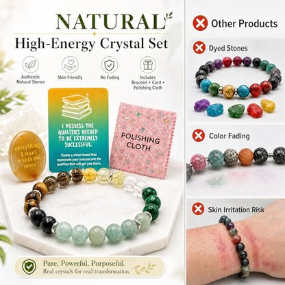8MM Beaded Stretch Bracelet Gift Set-Natural Healing Crystal | Handmade, Ideal Gift,Unisex, Various Natural Stone ,For Healing&Stress Relief&Money&Protection, For Meditation & Yoga - color: Yellow