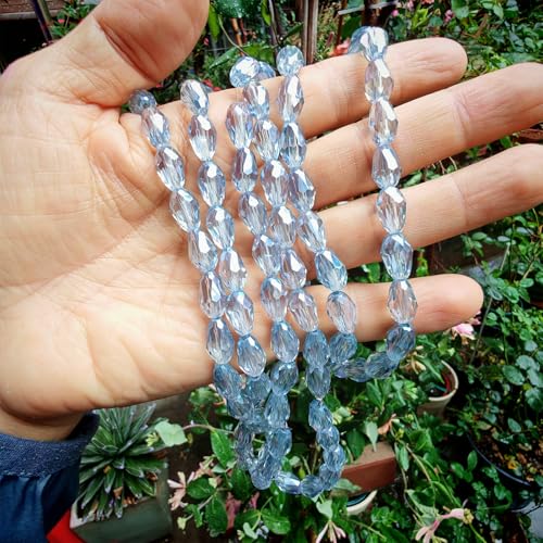 8x12mm Teardrop Glass Beads for Jewelry Making, Vertical Hole Faceted Crystal Prism Beads for Pendants Bracelet Necklace Earring, Light Blue Grey 100pcs - color: Light Blue Grey
