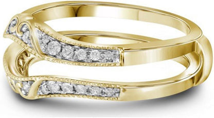 finecreation_usa !! 14k Yellow Gold Plated Antique Vintage lab created Diamond Ring Guard Wrap Solitaire Enhancer