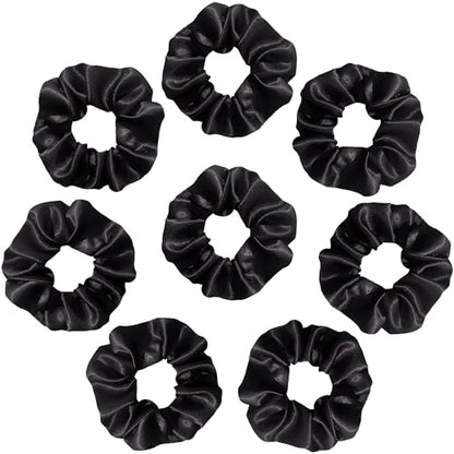 SILVR BEAR Luxury Black Satin Scrunchies, Satin Hair Ties for thick & curly Hair, Scrunchies for Women and Girls, Softer than Silk Hair Ties, 8 Pack, Black - color: Black - 8