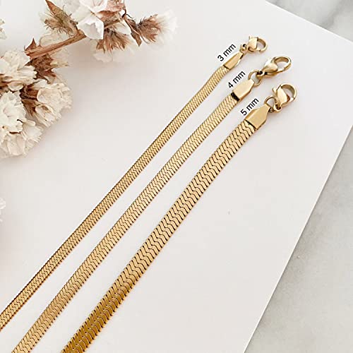 Tewiky Layered Necklaces for Women 14k Gold Plated Chain Necklace Set | Chunky Herringbone/Snake/Rope/Box/Cuban Link Chain for Women, Layering Stack Choker Necklace, Dainty Jewelry Set Non Tarnish - color: Herringbone 3mm 14inch Gold