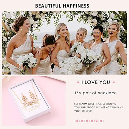 DHQH Bridesmaid Earrings Necklace Set Proposal Gifts Set for Women Leaf Pendant Necklace set of 4/6 Wedding Jewelry - color: new gold-4