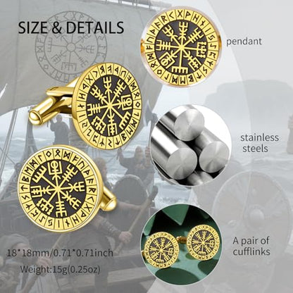 Mens Cufflinks, Norse Viking Tuxedo Cuff Links, Stainless Steel Viking Compass Vegvisir Rune Shirt Studs Mythology Jewelry Gift for Business Wedding - color: Compass-G