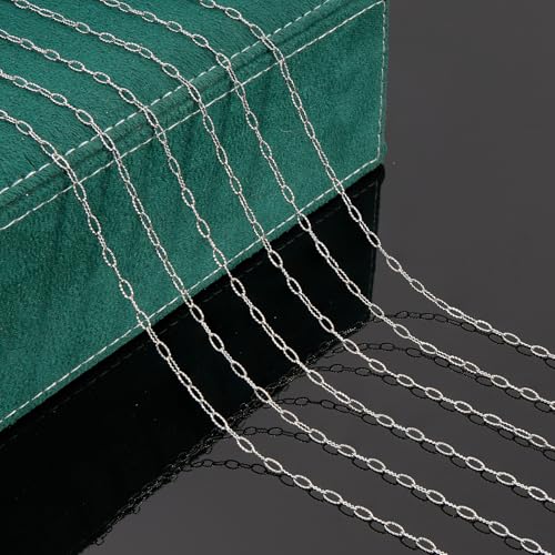UMAOKANG 10 Meters Stainless Steel Chains Bulk on Spool Shiny Embossed Paperclip Chain for Jewelry Making - color: Embossed Paperclip Silver
