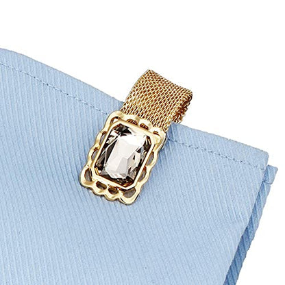 HAWSON Mens Cufflinks with Chain - Stone and Shiny Gold Tone Shirt Accessories - Party Gifts for Young Men - color: 24K Gold Color+Black Diamond Crystal