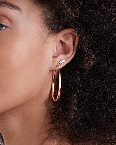 Milla Oval Hoop Earrings for Women | Elegant Polished 14K Gold, Rose Gold or Silver Plated Hoops with Secure Latch Closure, Hypoallergenic & Lightweight - color: Rose Gold Plated / 1.8 in - SMALL