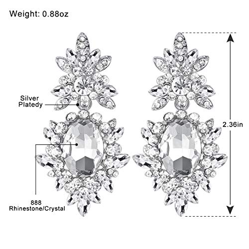 Flower Teardrop Bridal Wedding Dangle CZ Earrings in Silver/Gold Tone for Women Girl Bride Gift … - color: A-Clear