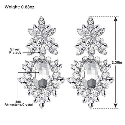 Flower Teardrop Bridal Wedding Dangle CZ Earrings in Silver/Gold Tone for Women Girl Bride Gift … - color: A-Clear