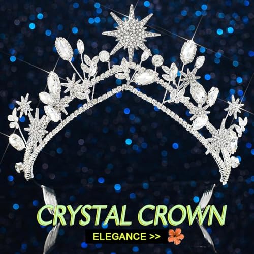 Star Crown Silver Wedding Headband Rhinestone Celestial Tiara Goddess Headpiece Bridal Hair Accessories for Women