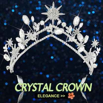 Star Crown Silver Wedding Headband Rhinestone Celestial Tiara Goddess Headpiece Bridal Hair Accessories for Women