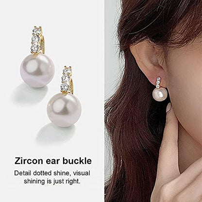 Pearl Earrings for Women 14K Gold Plated Hypoallergenic Pearl Earrings 5A Cubic Zirconia Dangle Earrings Elegant Jewelry - color: 1-Gold -pink