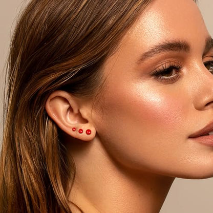 12 Pairs Stud & Hoop Earrings Set for Women 2-5mm Colorful Ball & Cubic Zirconia Stud earrings 8/10/12mm Hoop Earrings Hypoallergenic Stainless Steel Jewelry Gift Collection - color: Red