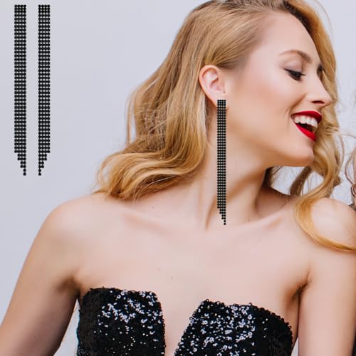 Summer Boho Bow Star Long Tassel Earrings for Women Rhinestone Crystal Setting Womens Fringe Star Earrings Dangling Waterfall Beaded Chandelier Dangle Earrings Jewelry Gifts for Party Prom Statement Wedding Bridal Gold Silver