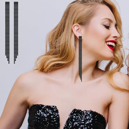 Summer Boho Bow Star Long Tassel Earrings for Women Rhinestone Crystal Setting Womens Fringe Star Earrings Dangling Waterfall Beaded Chandelier Dangle Earrings Jewelry Gifts for Party Prom Statement Wedding Bridal Gold Silver