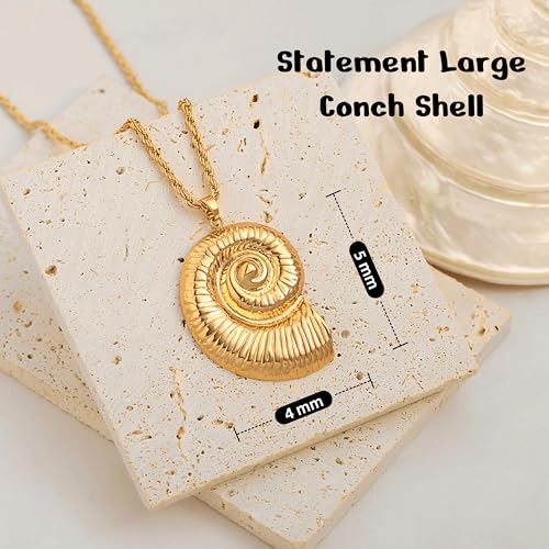 18k Gold Plated Chain Link Necklace for Women, Baroque Pearl/Compass Pendant Necklace - color: Nautilus shell